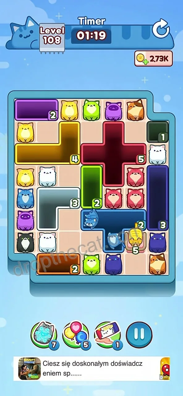 Drop The Cat Level 108 step 1